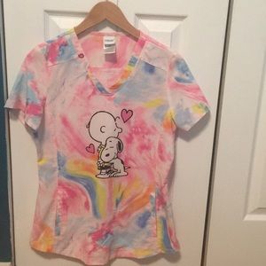 Cherokee Tooniforms Peanuts Snoopy Tie-dye Scrub Top Nurse Uniform